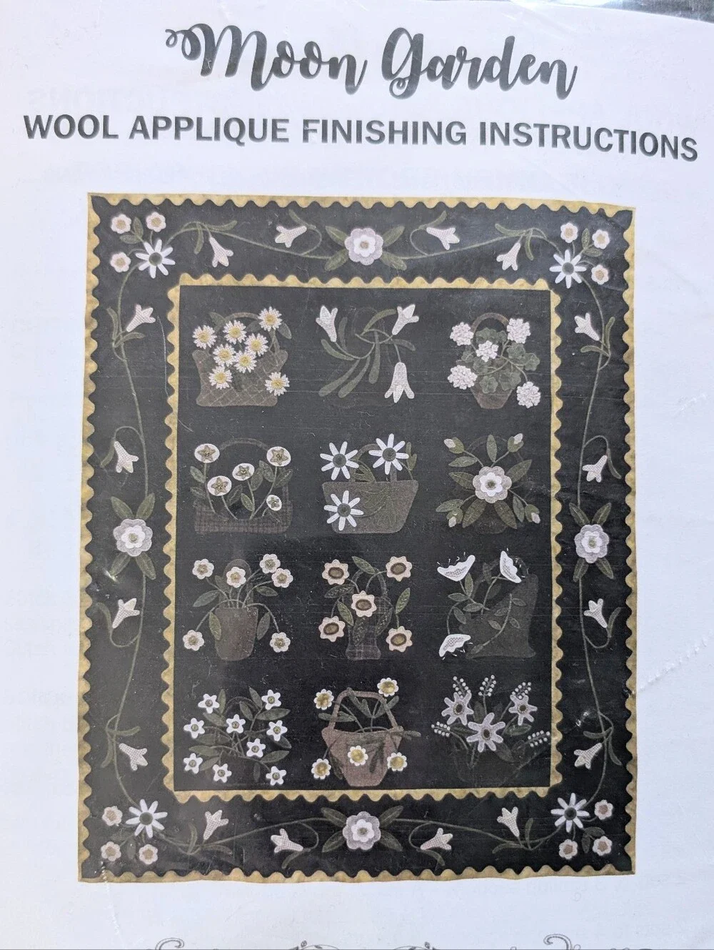 Primitive Gatherings Moon Garden Applique Border Quilt Kit NEW Wool Floral Black